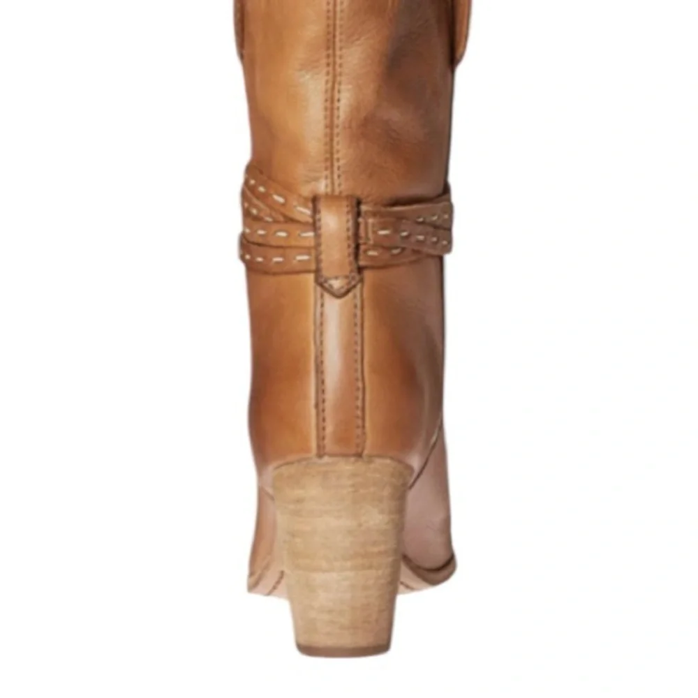 Frye Naomi Pickstitch Mid Boots Leather Whiskey Size 8.5 Women’s